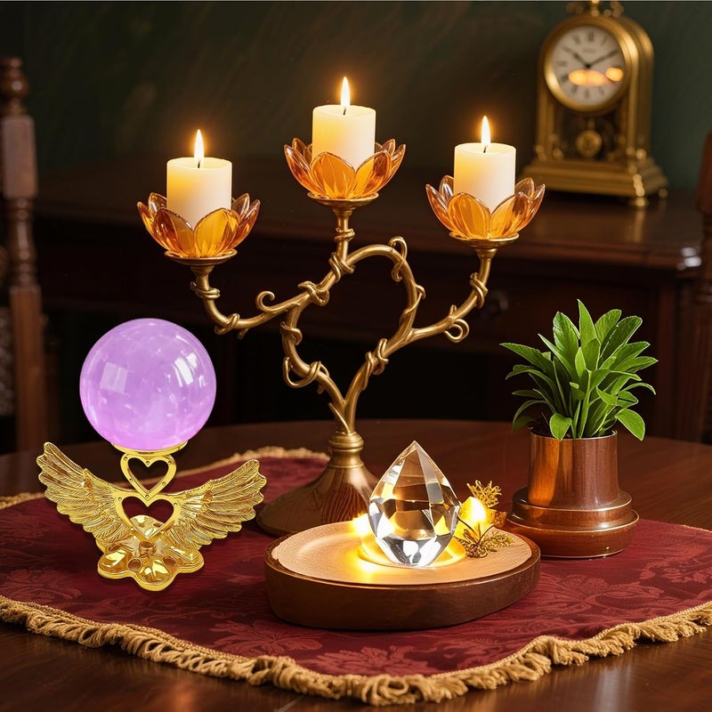 GeryVtee 4PCS Crystal Ball Stand Sphere Display Stand Metal Crystal Holder Balls Ornament Rack Holder Metal Base wing Shape (Gold) - Image 4